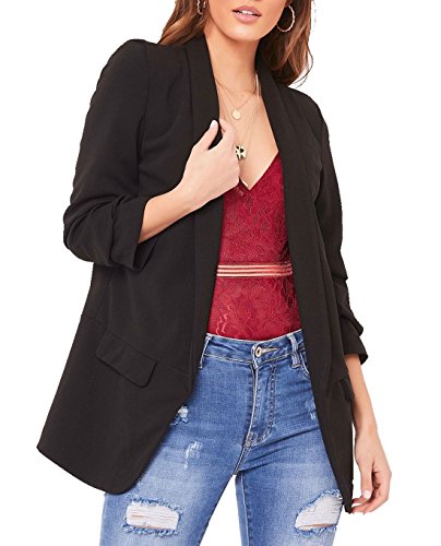 Red Olives New Ladies Frill Ruffle 3/4 Sleeve Duster Coat Women Jacket Blazer UK 8-26 (Black 12-14)