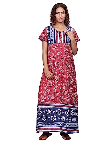 Image of Evolove Women's Cotton Long Maxi Night Gown Nighty Dress with Pocket & Stylish Button, Super Soft Comfortable (LNG-Button)