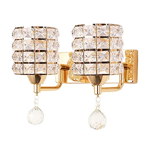 Crystal Wall Sconce Modern LED Wall Lighting Fixture E27 Decorative Wall Mount Lamp with Pull Chain Switch for Bedroom Living Room Aisle Study Room Hallway (Double Head, Gold) - Image 3