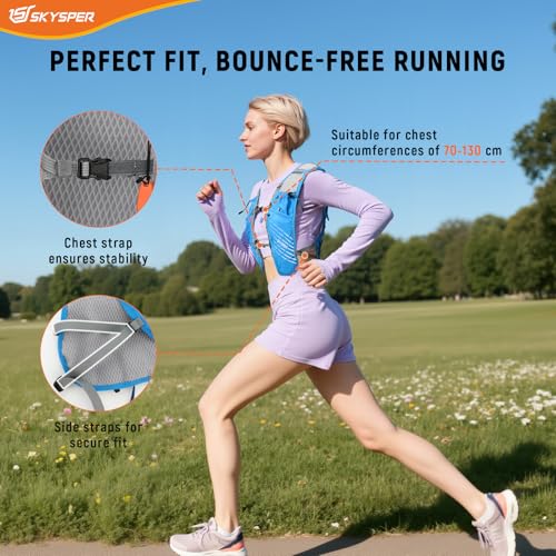 SKYSPER Chaleco de Hidratación Running 12L, Chaleco Ligero con 2 Botellas 500ML y Diseño Reflectante para Trail Maratón y Senderismo - imagen 2