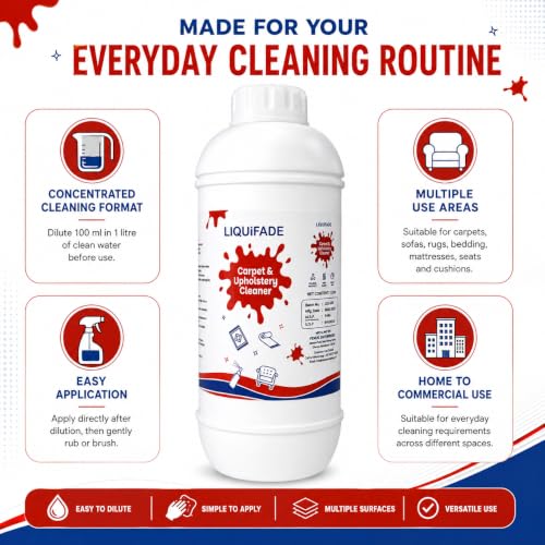 Image of Carpet & Upholstery Cleaner 1Litre | Fabric Surface Cleaning Solution for Carpets Sofas Chairs Rugs Mats & Upholstered Furniture | Suitable for Home Office & Commercial Use