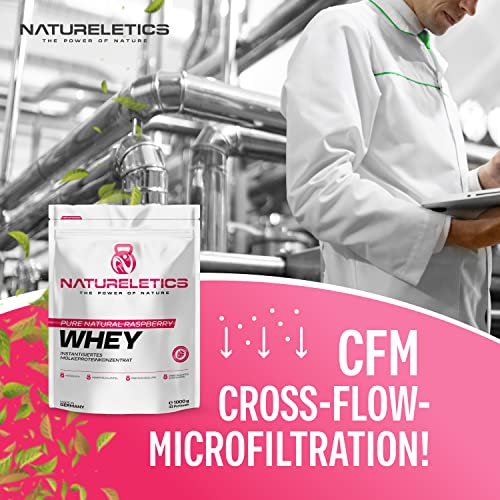 NATURELETICS HIMBEERE 1kg - Natürliches Premium Whey Protein aus Deutschland ohne Zusatz von Zucker, Süßstoffe, Aspartam & Sucralose - kohlenhydratarm – 22,6 % BCAA – reines Eiweißpulver
