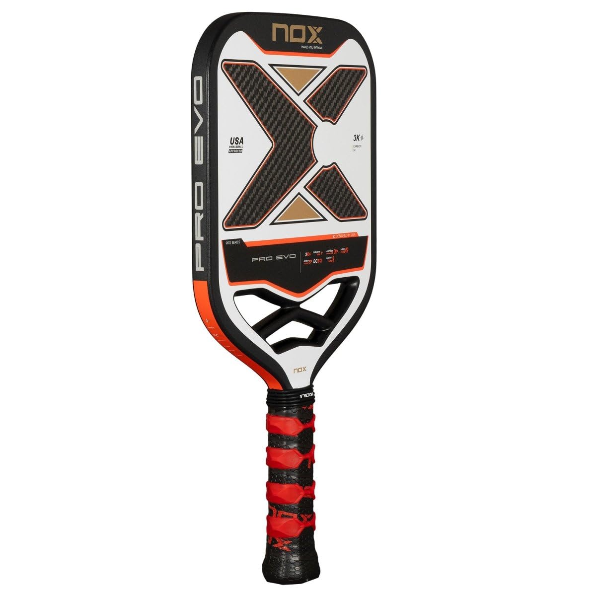 NOX Raquetas de pickleball 2025 Luxury & Pro Series | Fibra de carbono de 18 K y 3 K, mayor comodidad y núcleos de ultra potencia, dinámica exclusiva de giro y flujo de aire y agarre personalizado |