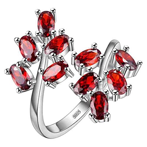 HCMA Anillo de Piedras Preciosas de joyería de Plata 925 Ajustable con Apertura para Mujer, Amatista, rubí, Polvo, Cristal, Planta, Hoja, joyería, Regalo