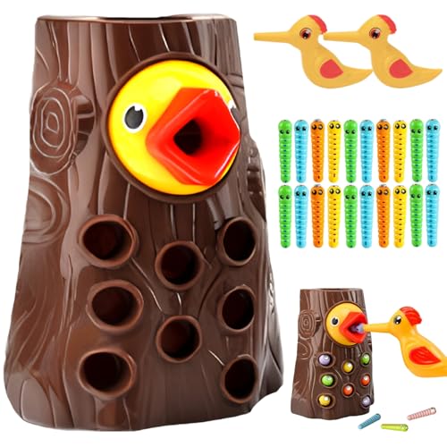 Csafyrt Magnetic Bird Feeding Game 1 Set Educational Developmental Toddler Games with 1 Stump, 2 Bird & 20 Worm, Cute Fine Motor Toys for Home, Preschool