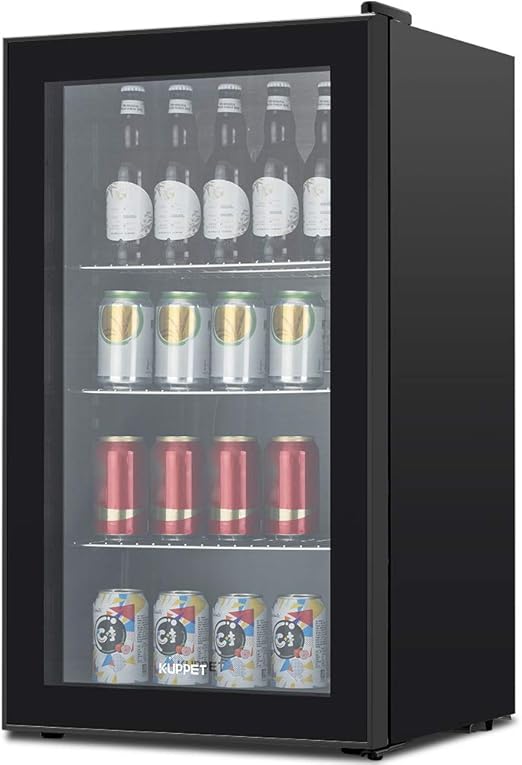 Kuppet 120 Can Beverage Refrigerator And Cooler Mini Fridge With Glass Door And Adjustable Removable Shelves Kuppet 120 Can Beverage Refrigerator And Cooler Mini Fridge With Glass Door And Adjustable Removable Shelves