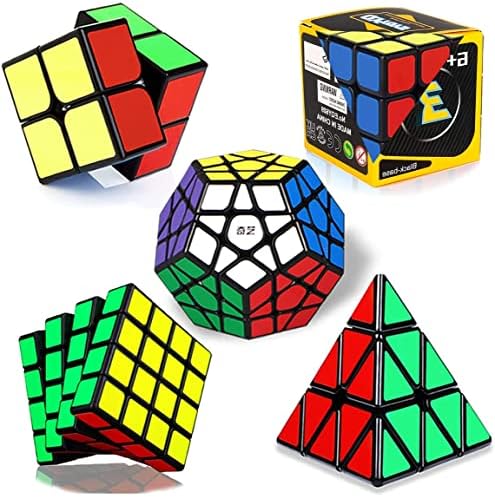 Roxenda Speed Cube Set, Speed Cube Bundle of 2x2x2 3x3x3 4x4x4 Megaminx and Pyramid Cube Smoothly Magic Cube Collection for Kids & Adults [5 Pack] (Black)
