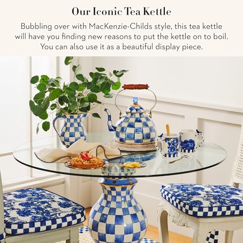 Image of MACKENZIE-CHILDS Tea Kettle, 3 Quarts, Blue-and-White Royal Check