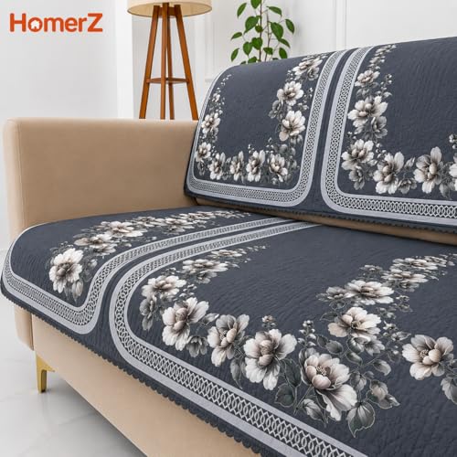 Image of Homerz Premium 'Luxe Series' Holland Velvet Sofa Cover | Smooth Finish | Anti-Skid Fleece Backing | Soft Touch Couch Protector for Living Room (Grey, 6 (3+2+1) Seater, Seat Cover with Backrest)