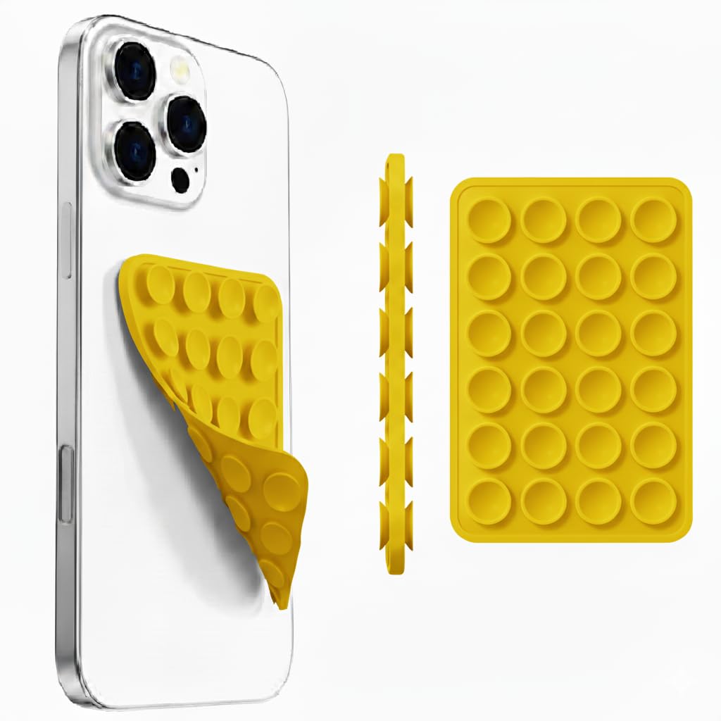 SpiderJuice 1Pc Silicon Double-Sided Rectangle Octopus Suction Sticker Cup Phone Case Mount Anti Slip Hands-Free Sticky Phone Stand Grip Holder Mobile Back Case for Selfies and Videos (Yellow)-image-36