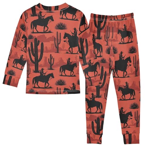 Pajama Sets Long Sleeve Cowboy Riding Horse Pattern Soft Comfy Sleepwear 2 Piece PJS 3-8T3