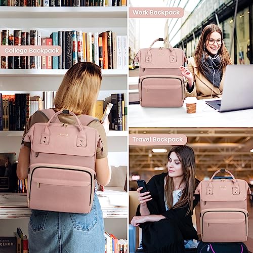 Lovevook Laptop Backpack Women Teacher Backpack Nurse Bags, 15.6 Inch Womens Work Backpack Purse Waterproof Anti-Theft Travel Back Pack With Usb Charging Port (Light Pink) #TOP4