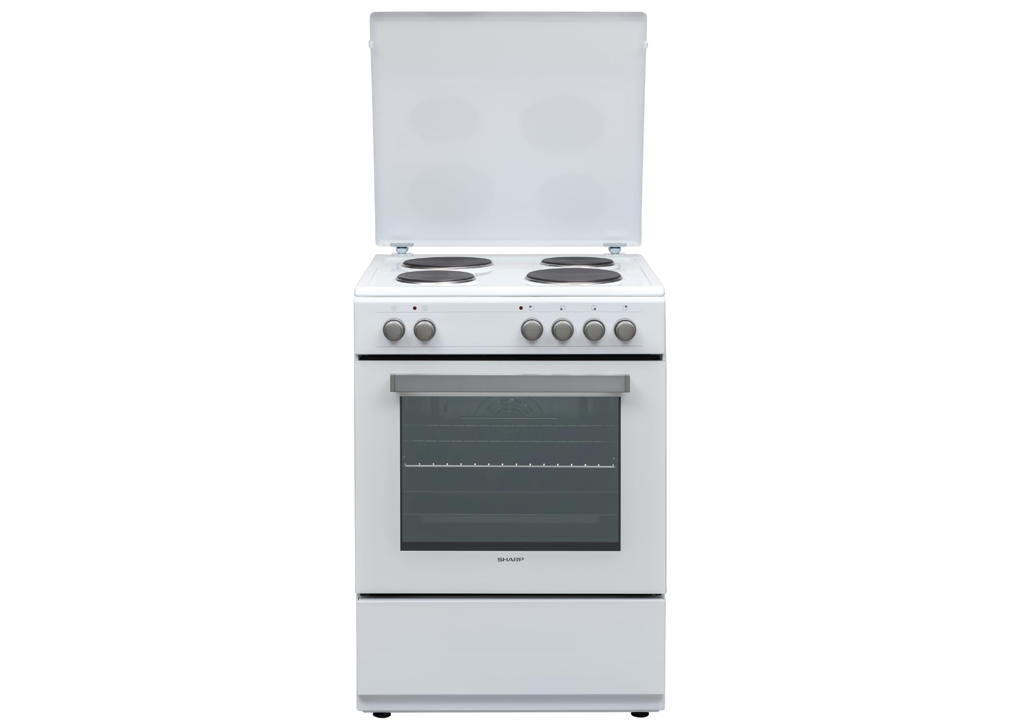 Sharp KF-76HNO22W-DE Elektro-Standherd 60cm, A, 69 l, Massekochplatten mit 4 Kochzonen, 8 Beheizungsarten mit Umluft, Geschirrschublade, Weiß