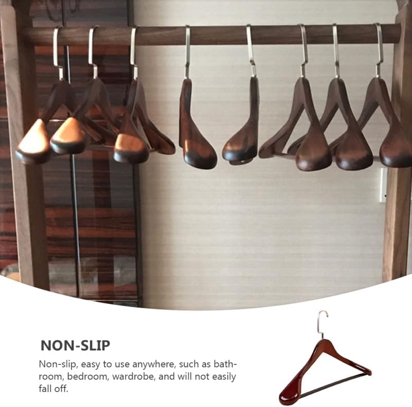 Miniatura 5 de Hemoton Perchas de madera con hombros anchos, perchas de madera con acabado liso para armario, perchas resistentes de madera maciza para ropa,