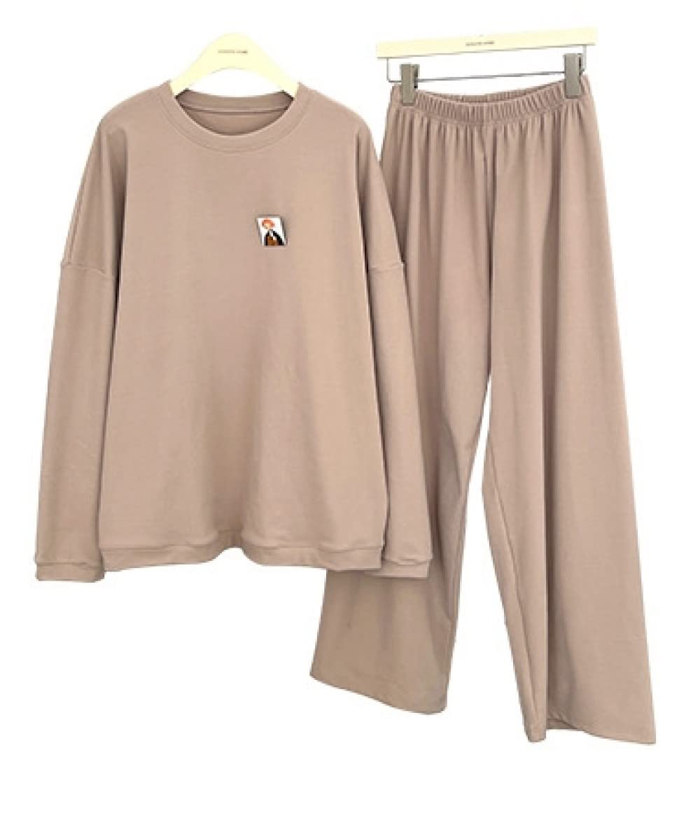 Pijamas Para Mujer Conjunto De Pijama De Poliéster Con Cuello Redondo Marrón Para Mujer Pijama De Manga Larga Simple Regular Suelto Para Mujer Conjunto De Dos Piezas Regalo De Festival Adecuado Pa