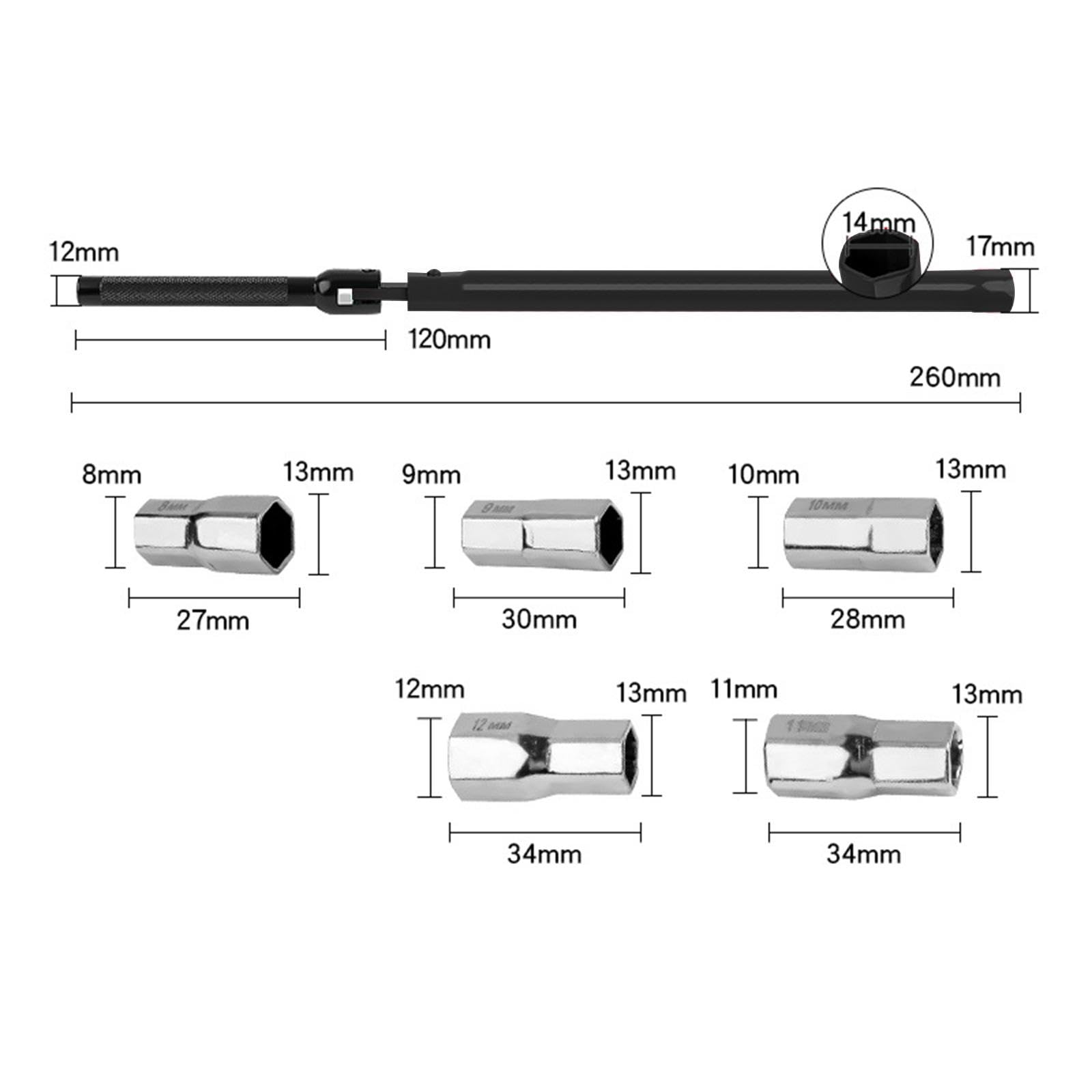 5 Zestaw kluczy nasadowych Przenośne narzędzie do demontażu Łazienka Solidny Hydraulik Tylny Zestaw Nakrętek Czarny 26x12 cm