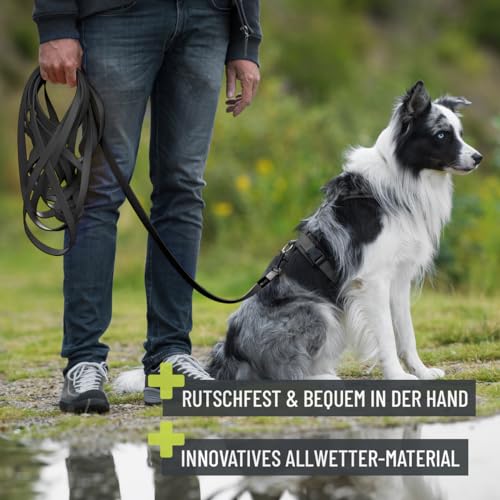 ReaVET Schleppleine für Hunde 5 Meter, Schwarz I Robuste & wasserfeste Hundeleine lang I Übungsleine mit Griff, Trainingsleine Laufleine für große & kleine Hunde
