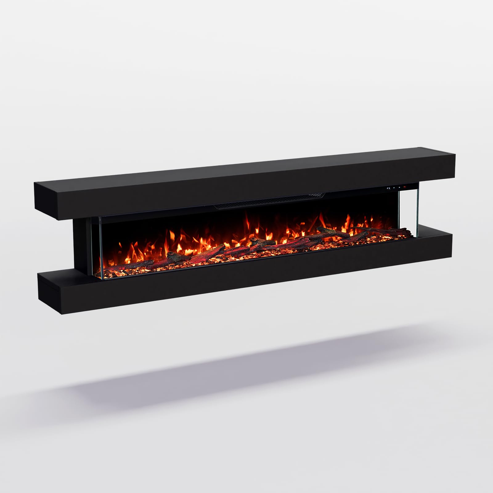 GLOW FIRE Kominek elektryczny Clear 50 z realistycznym ogniem LED 3D – ścienny kominek elektryczny z ogrzewaniem i ogniem, sterowanie za pomocą aplikacji, efekt trzaskania i timer, maks. 1800 W, 157 x