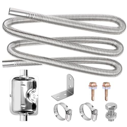 Mardatt 2.5CM/1” Parking Air Heater Exhaust Pipe, Stainless Steel, Flexible Exhaust Tubing with Muffler, Diesel Heater Exhaust Pipe Tube, Silver, 8Pcs