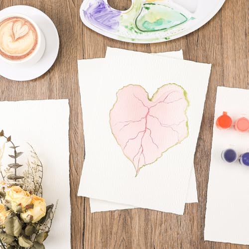 Image of 25 Sheets Watercolor Paper 7X 10, 300 GSM Deckled Edge Paper Rough /Textured Handmade Paper for Watercolors, Wedding Invitations, Cards, Crafts