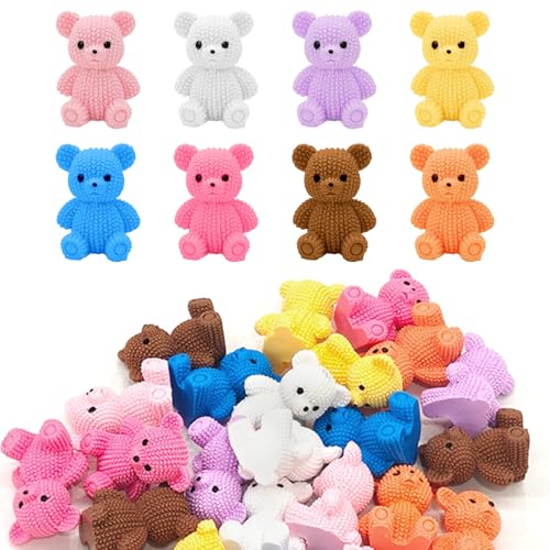 Tinoaly 24pcs Mini Ours Peluche Résine, 8 Couleurs Miniature Figurines d'ours en Résine Mignon en Forme d'animal Accessoires de Décoration pour Maison Jouets Jardin...