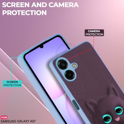 Image of AESTMO Back Case Cover for Samsung Galaxy A07 / M07 / F07 / F70E Back Cover | 3D Cat Cover | Leather Finish | Full Body Protection | Camera Protection Back Cover (Purple)