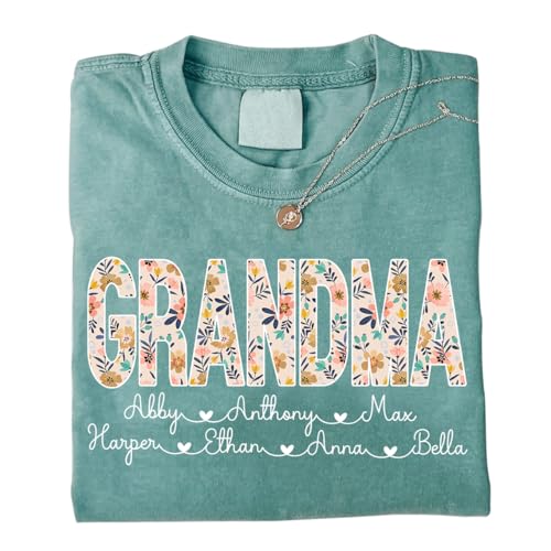 Personalized Grandma Shirt with Grandkids Names, Floral Grandma T-Shirt, gifts for christmas