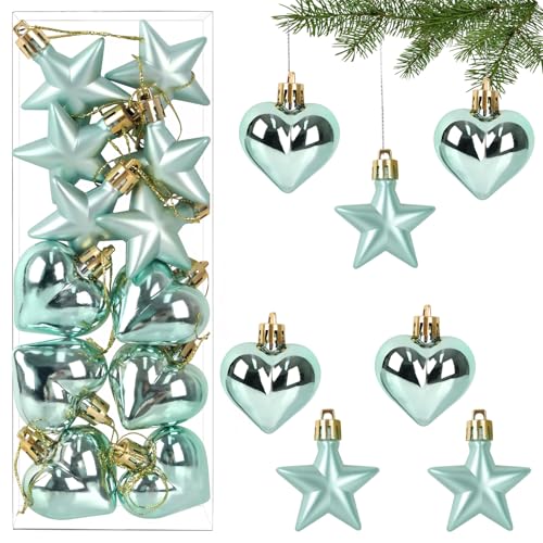 12er Weihnachtskugeln Sterne & Herz Set,Christbaumanhänger Seeblau...