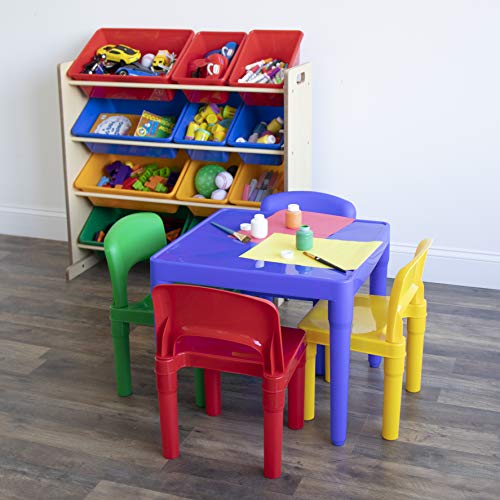 Humble Crew, Blue Primary Kids Lightweight Plastic Table & 4 Chairs Set, Square #TOP5