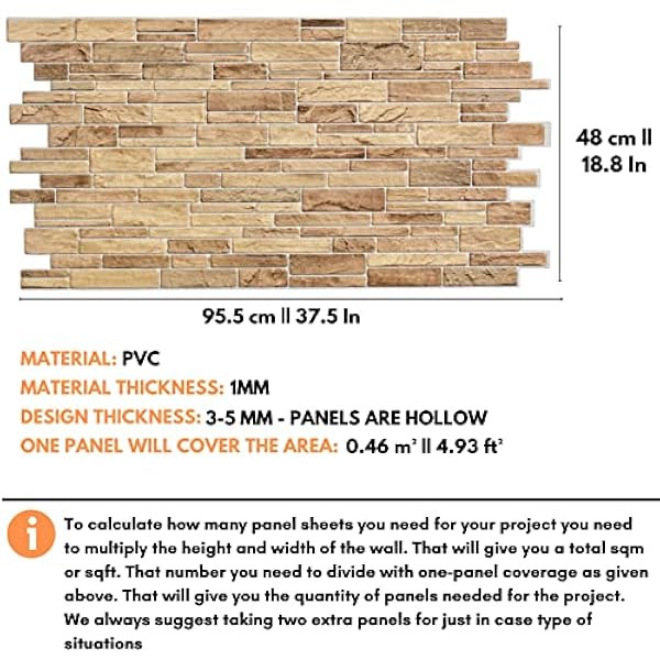 Paneles pared con efecto pizarra piedra, marrón natural, juego 14 paneles –6,42 m² | 69,08 m² –1 juego cubre 4,93 pies cuadrados (0,46 m²) paneles pared ligeros PVC fáciles usar | adhesivo incluido