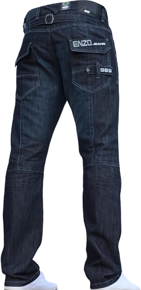 989Zé Enzo Men's Dark Wash Bnwt New Jeans Blue Designer Branded Straight Washed All Waist & Sizes Ez244 32W / 30L