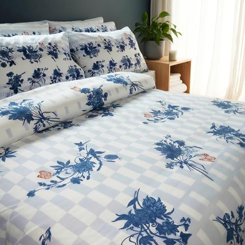Image of Premium 100% Cotton Queen Size Bedsheet Set (1 Flat Sheet & 2 Pillow Cases)| 200 TC | Vibrant Prints | Soft, Breathable & Durable Fabric |Saphire Monarch
