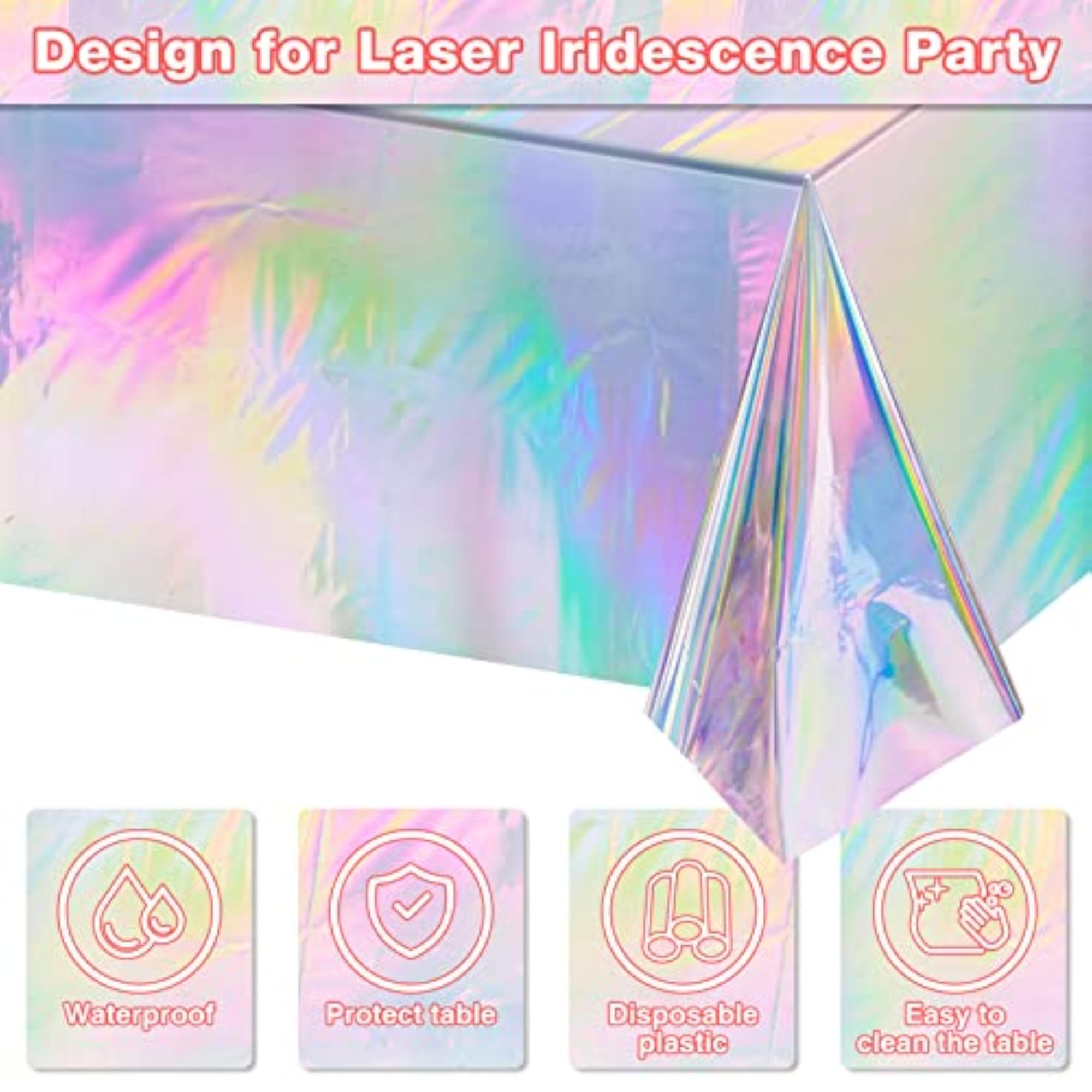 4 Pack Iridescent Plastic Tablecloths, Disposable