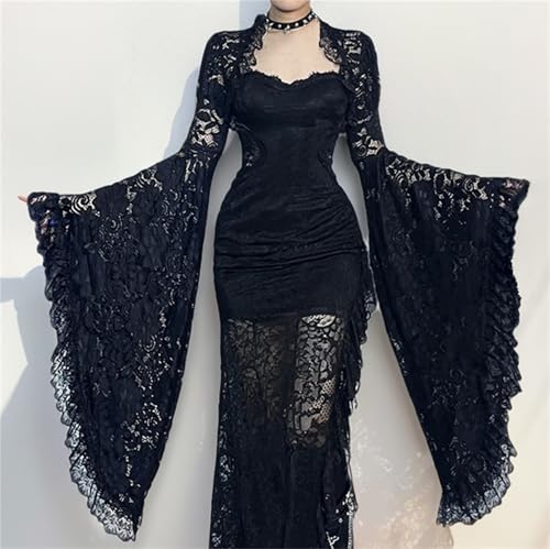 Goth Bolero Shrug Crop Tops for Women Victorian Bell Sleeve Flared Emo3