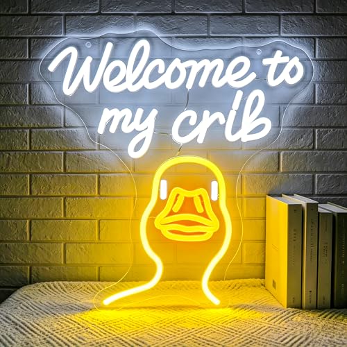 Image of Welcome To My Crib Neon Sign for Wall Decor Light Up Sign Duck Led Signs for Room Party Home Wall Decor USB Powered