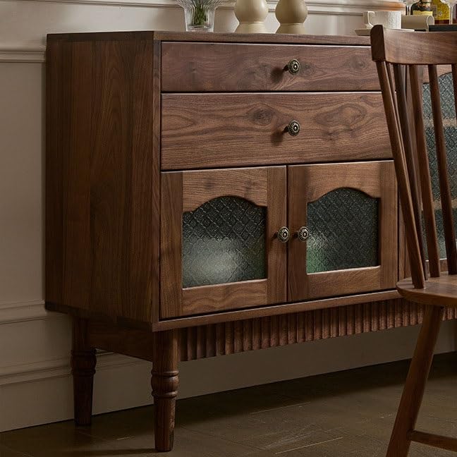 Mueble Buffet Moderno Vitrina de Almacenamiento con cajones Nogal Negro y Vidrio, Estilo Retro for Sala Estar Comedor, contra la Pared