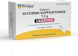 Rising Health - Fast Relief Medicated Laxative Suppositories for Kids - Rectal Use Only, Children's Glycerin 1.2 g - Gentle & Quick Constipation Relief (25 Count, 25, Count)
