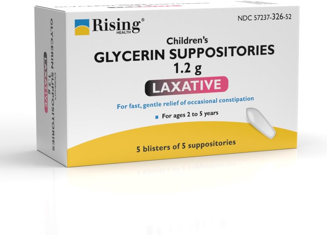 Rising Health - Fast Relief Medicated Laxative Suppositories for Kids - Rectal Use Only, Children's Glycerin 1.2 g - Gentle & Quick Constipation Relief (25 Count, 25, Count)