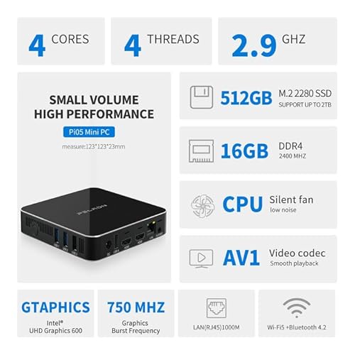 Peladn Pi05 Mini Pc Windows 11 Pro, Mini Computer Intel 11Th Gen N5105,16Gb Ram/512Gb M.2 Ssd, 4K Uhd, Bluetooth 4.2, Lan & Hdmi2.0,2.4G/ 5.0G Wifi For Business Home/Office/Htpc #TOP1