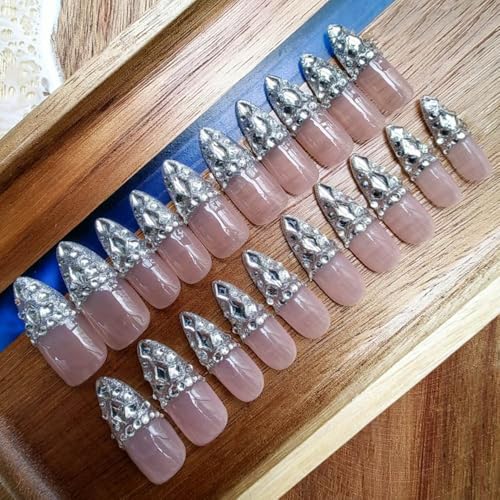 3D Handmade Press on Nails Long Almond Handcrafted Nail Art with Designed Press Ons for Women and Girls Holiday Gift /20 Piece Set