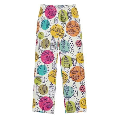 ZZXXB Fish and Polka Dot Boys Long Pants Soft Trousers Elastic Waist Kids Lounge Bottoms with Pockets S-XL