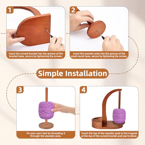Image of Ebrima Wooden Magnetic Yarn Holder, Yarn Ball Spinner Crochet Yarn Holder for Knitting Crocheting Crochet Accessories Storage Attachment for DIY Crafts Gifts Knitting Lovers