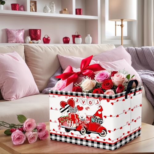 Image of Cute Heart Valentine's Day Basket Gifts Empty Storage Basket for Kid and Baby Room Decor (Red Truck Love)