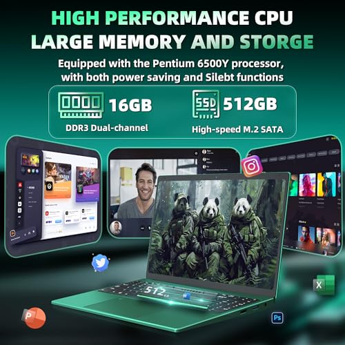 Image of 16 inch Retro Green Laptop Computer for Students & Business | 16GB RAM 512GB SSD, 1920x1200 FHD IPS, 6500Y up to 3.4GHz, Backlit Keyboard & Fingerprint, USB-C Fast Charging, Win 11 Pro