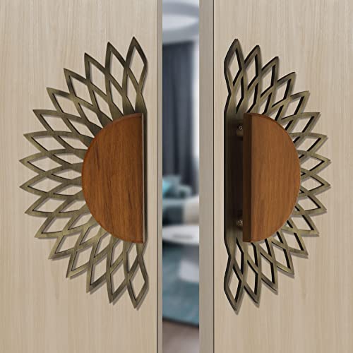 Image of Plantex 304 Grade Stainless Steel Main Door Handle /12-inch Round Shape Door Handle for Main Door /Pull-Push Door Handle - Pack of 1 (Brass Antique & Wood Finish)