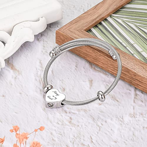 abooxiu Lock Cremation Bracelet for Ashes Key Ash Bracelet Stainless Steel Urn Bracelets for Ashes for Women Memorial Ashes Holder - Never Say Goodbye&Forever in my heart3