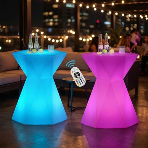 Image of BALUS 30 inch Height LED Bar Table, Light Up Bar Cocktail Tables 16 RGB Colors Changing Lights with Remote Control, Waterproof Recharge Luminous Furniture, Night Lighting for Party, Pub, 1 Piece - Hexagon