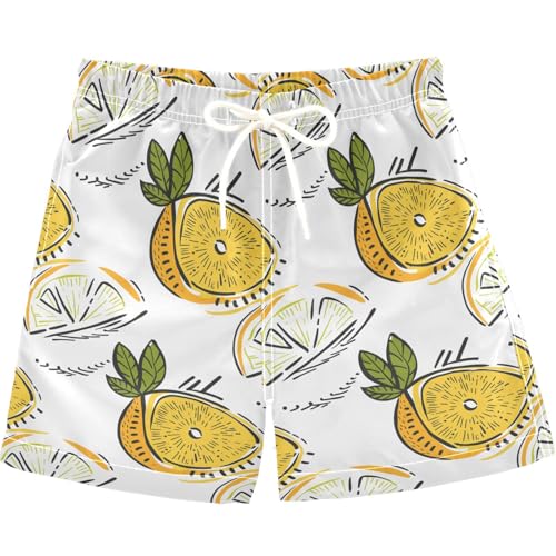 visesunny Summer Boy's Beach Shorts Doodle Yellow Lemon Leaf Quick Dry Swim Trunks Baby Boy Bathing Suit