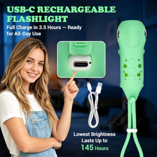 UNEEDE Kids Flashlight Rechargeable, Cute Silicone LED Flashlight for Boys Girls, Night Light with Stepless Dimming & Adjustable Focus, Glow in the Dark for Camping Outdoor Adventure (Chameleon) - 5