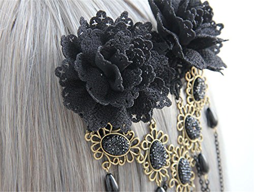 Tanqiang Gothic Vintage Black Lace Rose Flower Hair Clip thumb #3